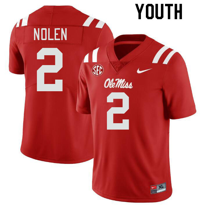 Youth #2 Walter Nolen Ole Miss Rebels College Football Jerseys Stitched-Red